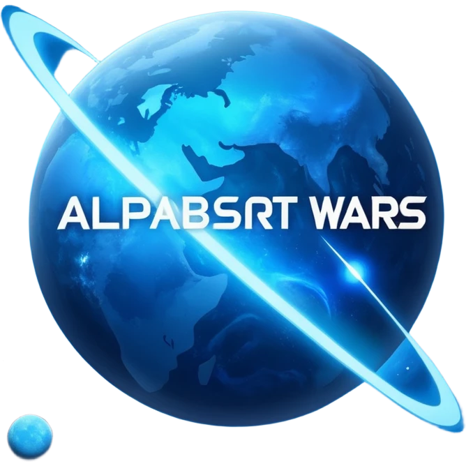The image is a sci-fi poster with glowing blue text that reads “ALPHA ORIONIS WARS.” A bright blue planet or star glows at the bottom, and the word “STARBLAST” appears below. The design has a futuristic, space-themed look. emoji