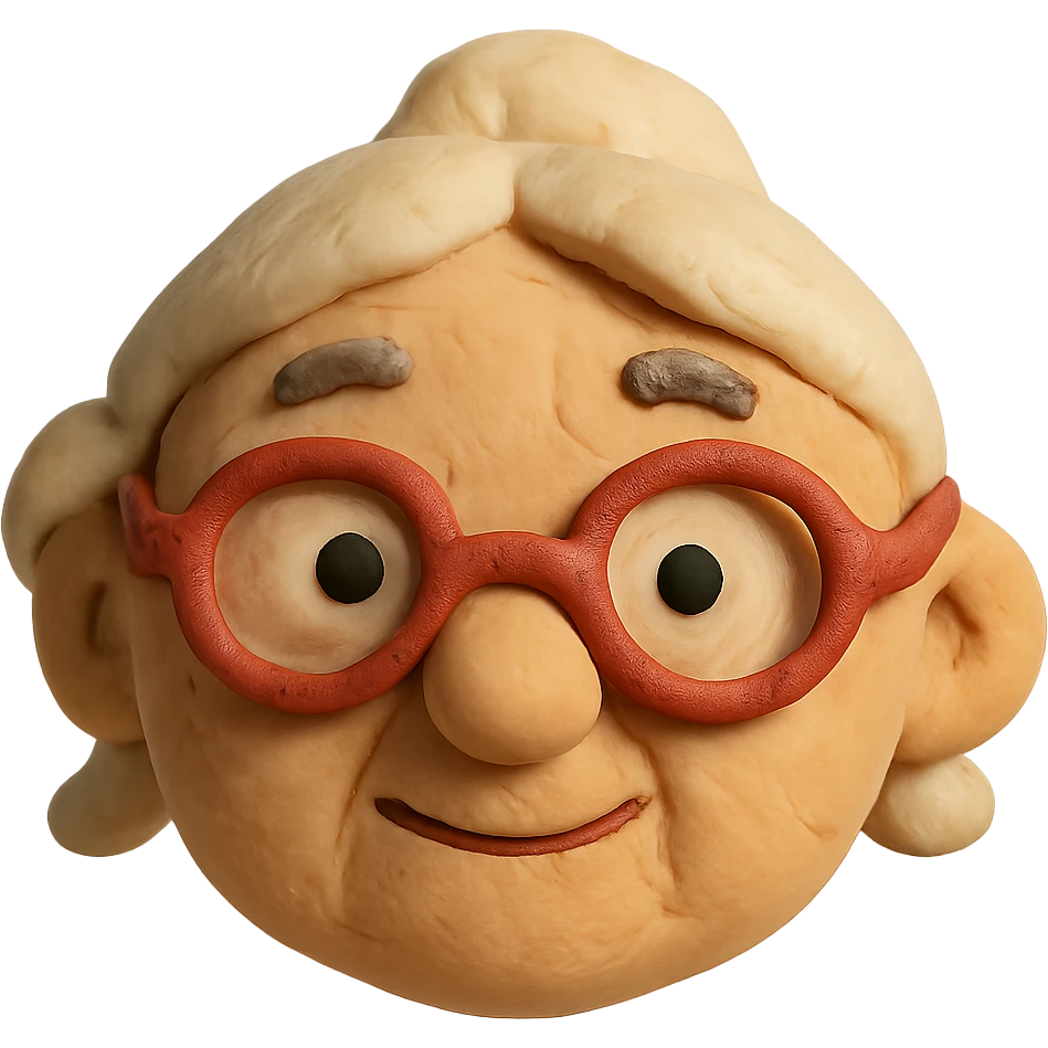 claymation style granny eye with glasses moved forward emoji