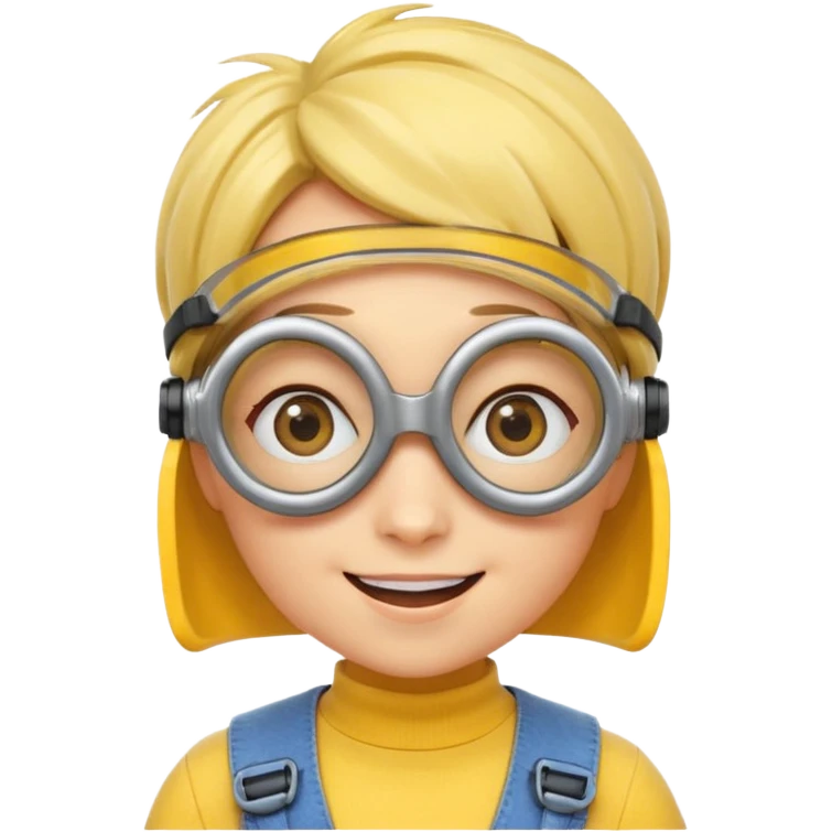 Minion emoji with a round head like normal emojis and a smurk like this emoji but a minion so basically that emoji with the goggles and the hair and not a funny head shape 😏 it should look like an actual minion not a human with African braids and a female minion  make them feminine  emoji