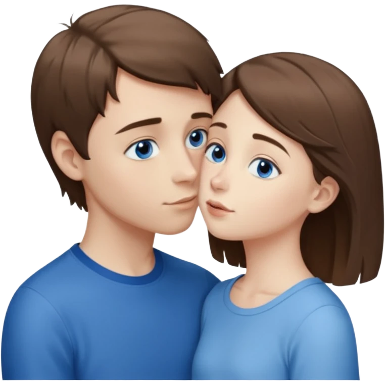 tall pale boy with blue eyes and medium length hair kissing a short girl with blue eyes and light brown shoulder length hair  emoji