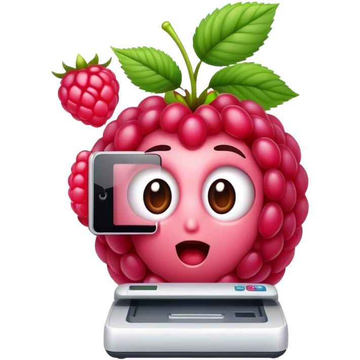 A raspberry holds the scanner emoji