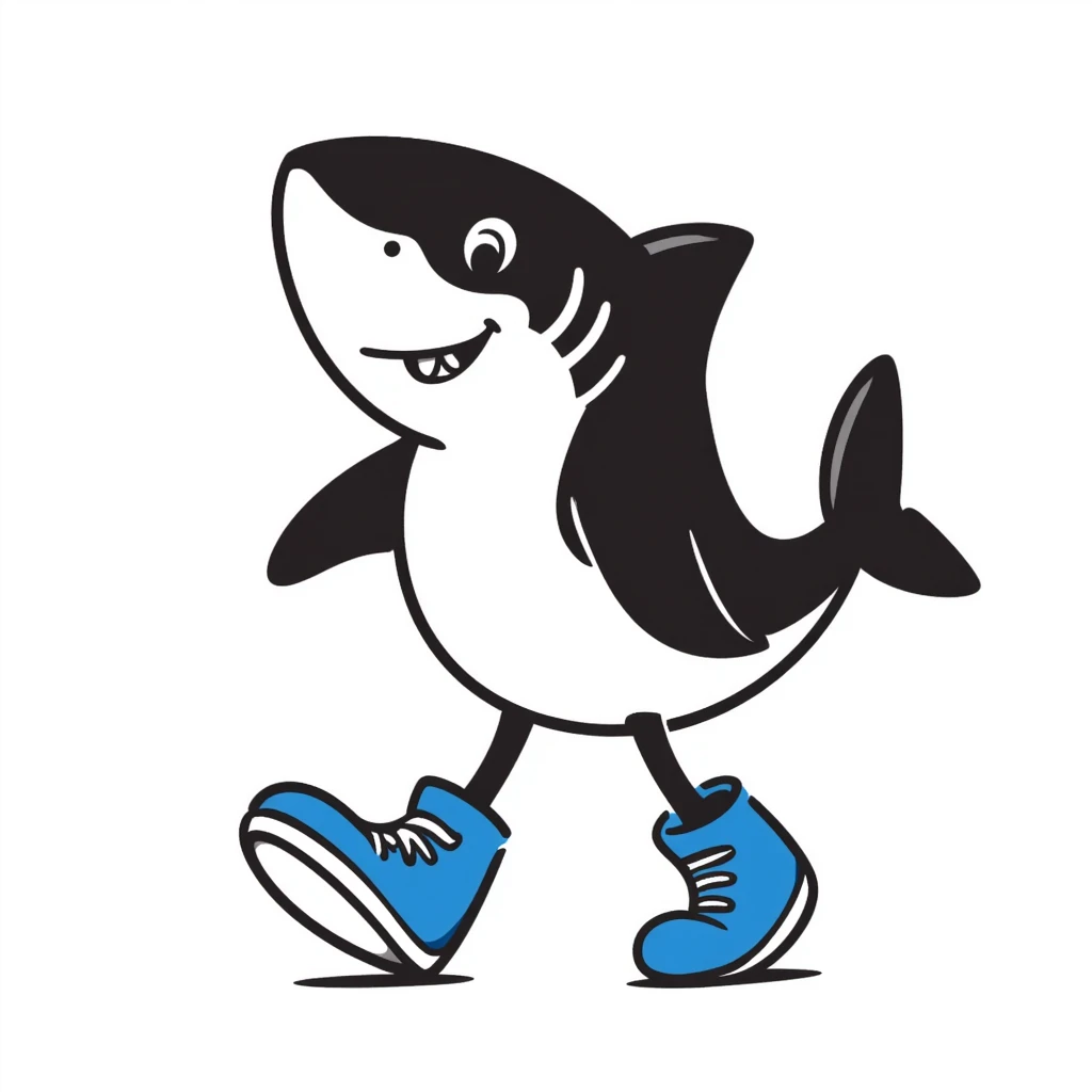 a shark with four legs and blue sneakers, hand drawn doodle style emoji