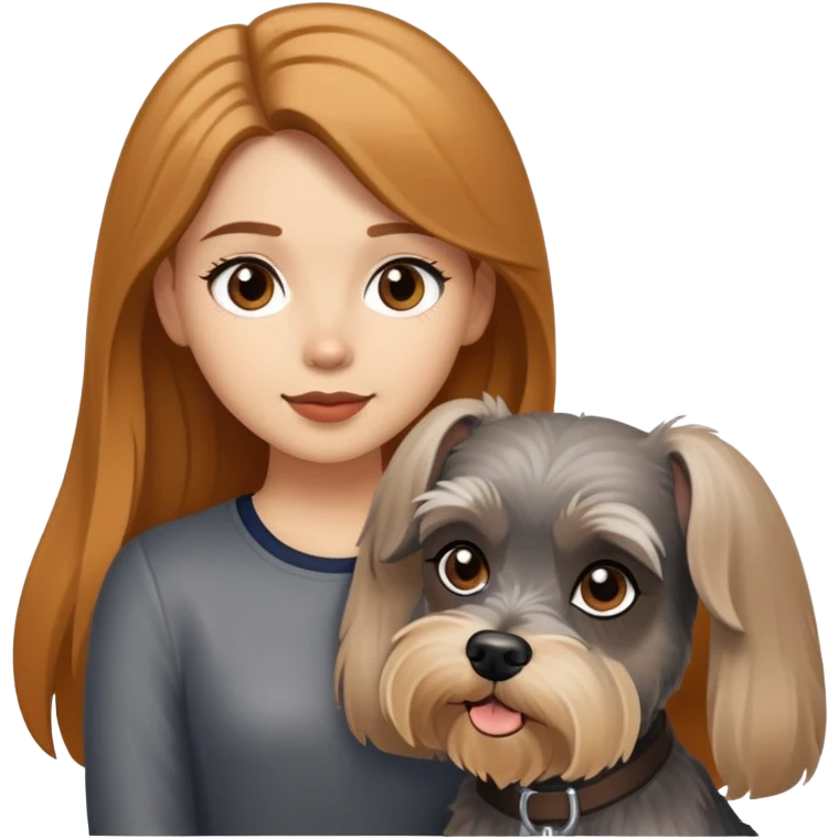 Girl with long caramel hair and her schnauzer dog emoji