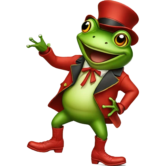 a frog dancing with red boots on emoji