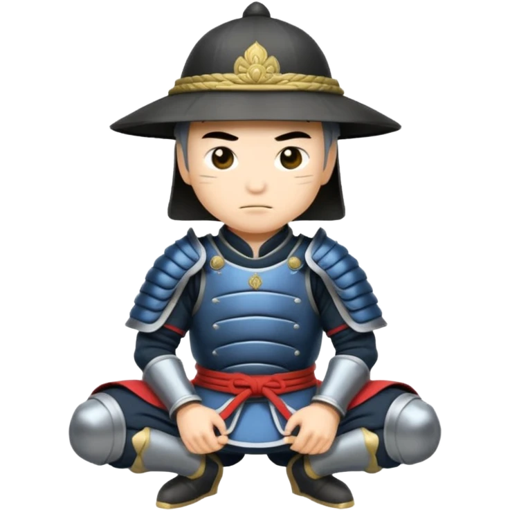 asian white skin Samurais in Hat, Samurai kneeling  emoji