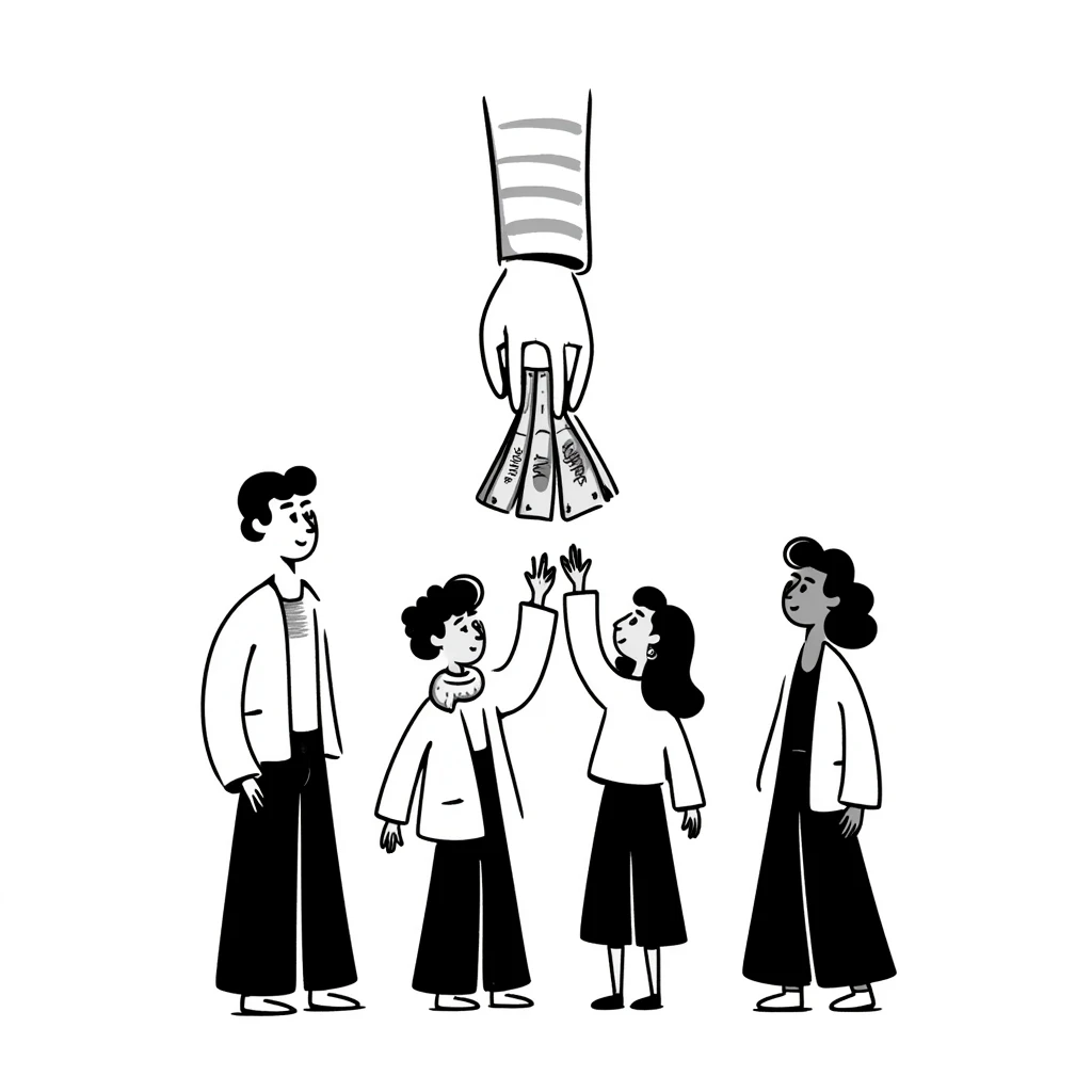 Hand giving money to family members, financial support concept emoji