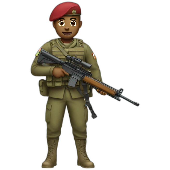 soldier pointed with his rifle to the camera emoji