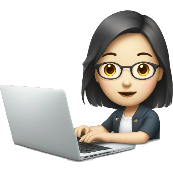 Korean girl with laptop no glasses emoji