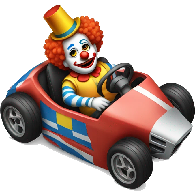 Clown sitting in a racecar emoji