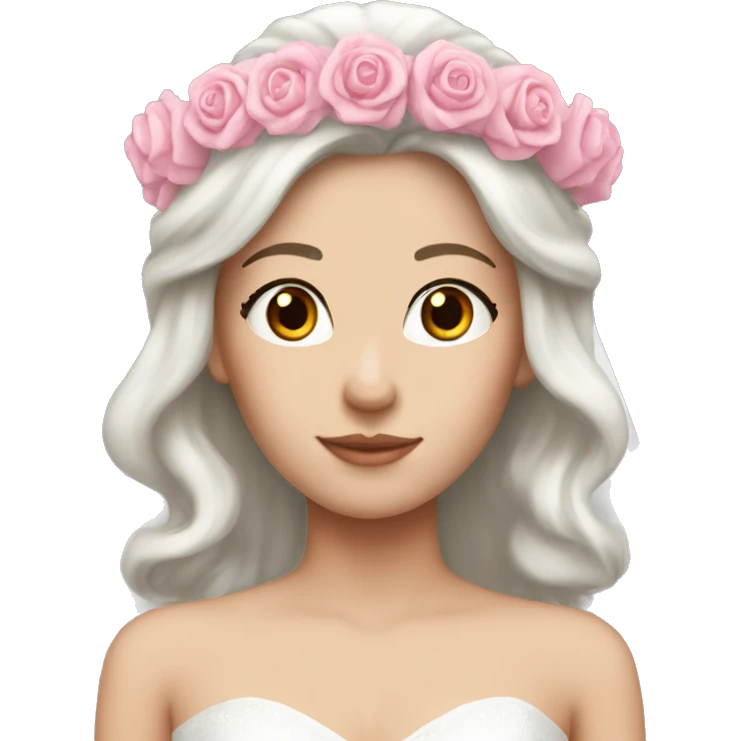 White girl with long hair as a bride wearing pink crown and pink bow on top of a head emoji