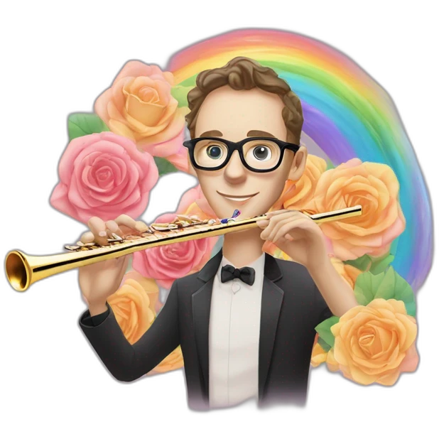 Jonathan Toews wearing glasses as a rainbow musical flute instrument in a symphony with pastel roses emoji
