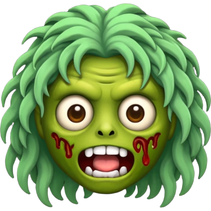 Faça um emoji de zumbi que se pareça comigo. Categorias: cabelo ondulados pretos, pele verde, usa aparelho! emoji