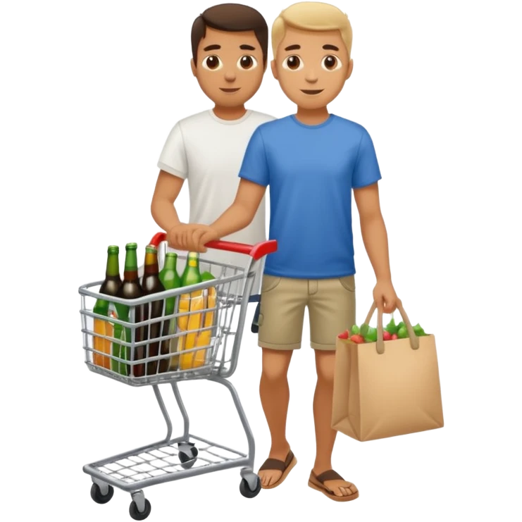 man with a shopping cart full of beers and wines full body emoji