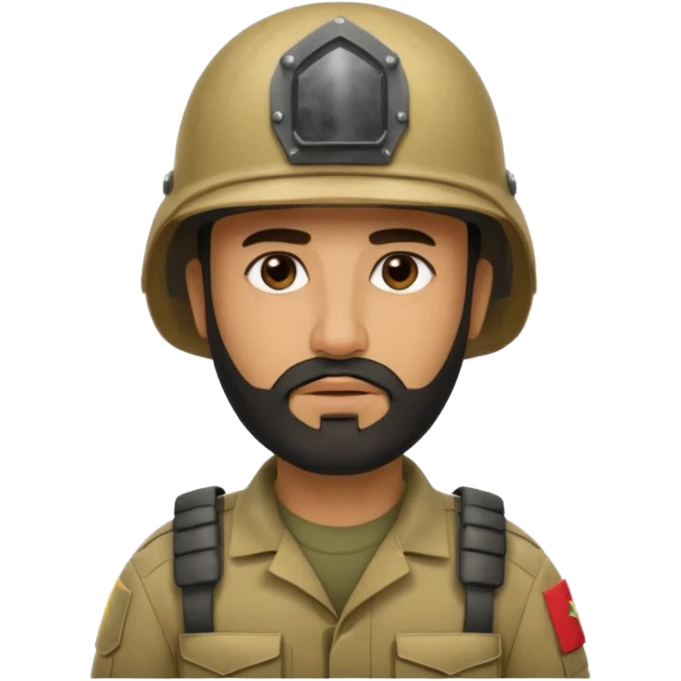 very tired, swarthy, Iraqi soldier in a helmet, helmet without insignia, with a beard emoji