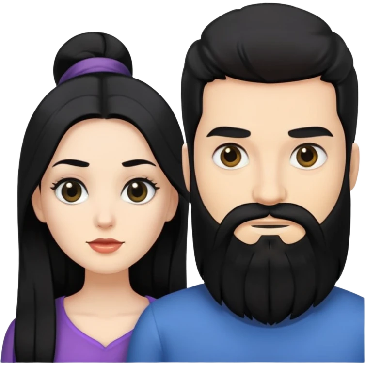 couple of newlyweds, white skin man with black hair and black beard; white skin woman with long black hair and black eyes emoji