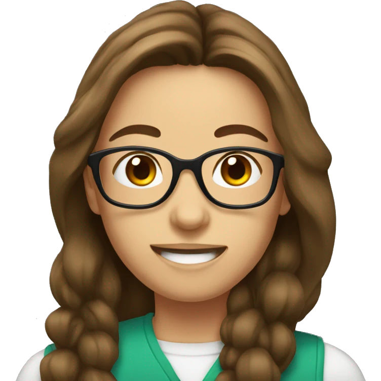 Nutricionist with glasses and brown long hair emoji