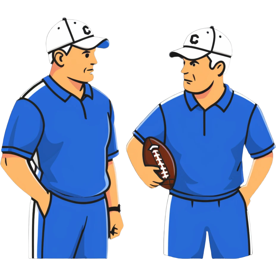 2 football coaches talking wearing caps and athletic clothing emoji