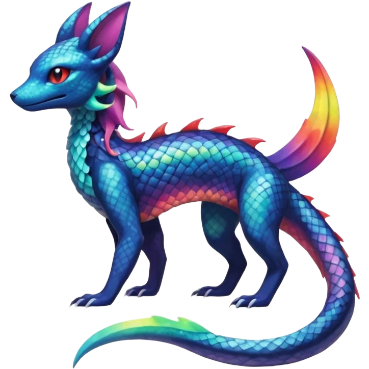 Rainbow Scaley Exotic Salandit-Aurorus-Umbreon-Suicune-Fakémon-hybrid-creature (full body) emoji