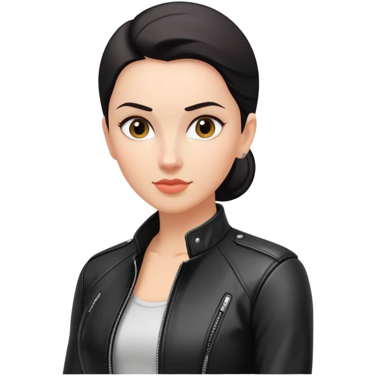 woman with oval-shaped flat-top head wearing a tight-fitting elbow-length black leather jacket emoji