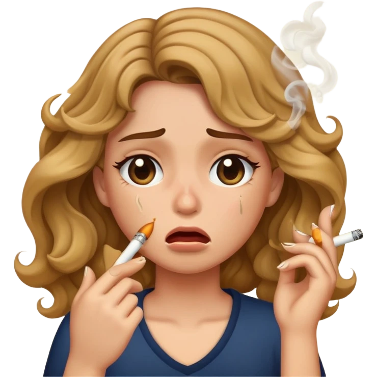 A girl with wavy hair who is smoking and crying emoji