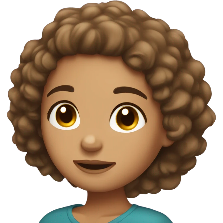 girl laying on pillow, curly brown hair with medium light skin emoji