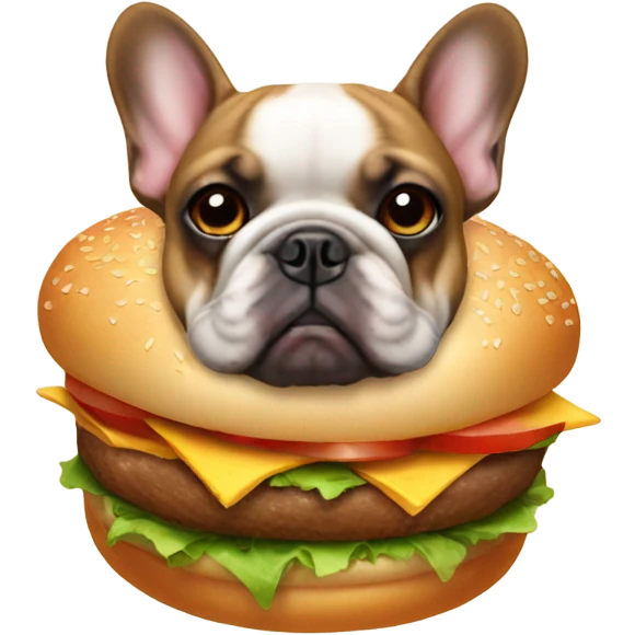 Frenchie wearing a burger costume emoji