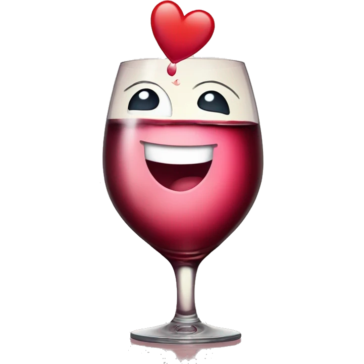 Happy face with blushing cheeks with wine read heart  emoji