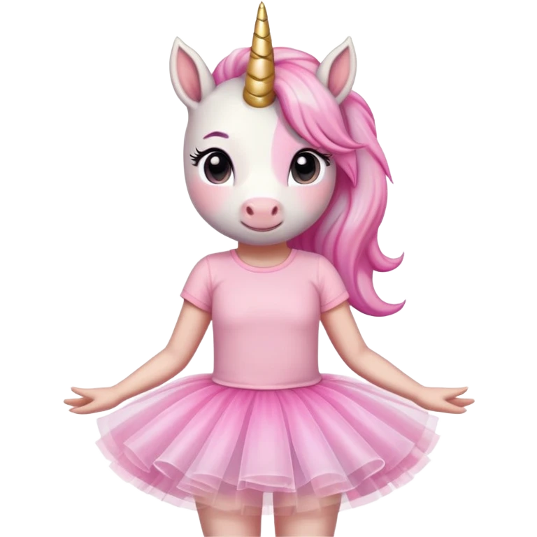 head and shoulders portrait of an anthropomorphised female unicorn in tutu and pink t-shirt, standard pose emoji