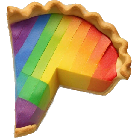 a round rainbow filled pie with a slice taken out of it emoji
