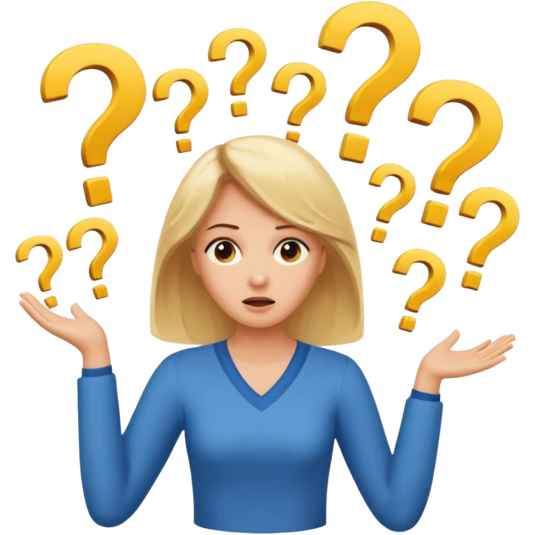 lady with medium lenth blonde hair throwing question marks in the as if confused emoji