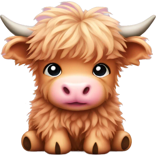 Cute Fluffy pink Highland cow baby sitting emoji
