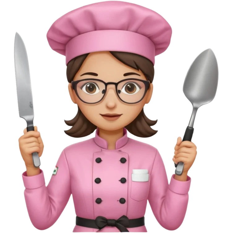 female italian chef, pink uniform, wearing glasses, holding knife emoji