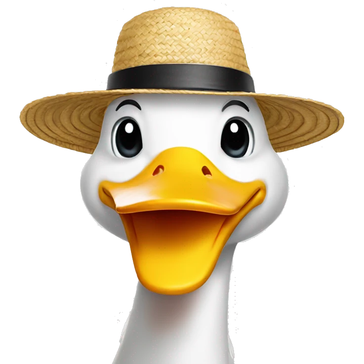 white duck with a straw hat holding his hand like this emoji 🤙 emoji
