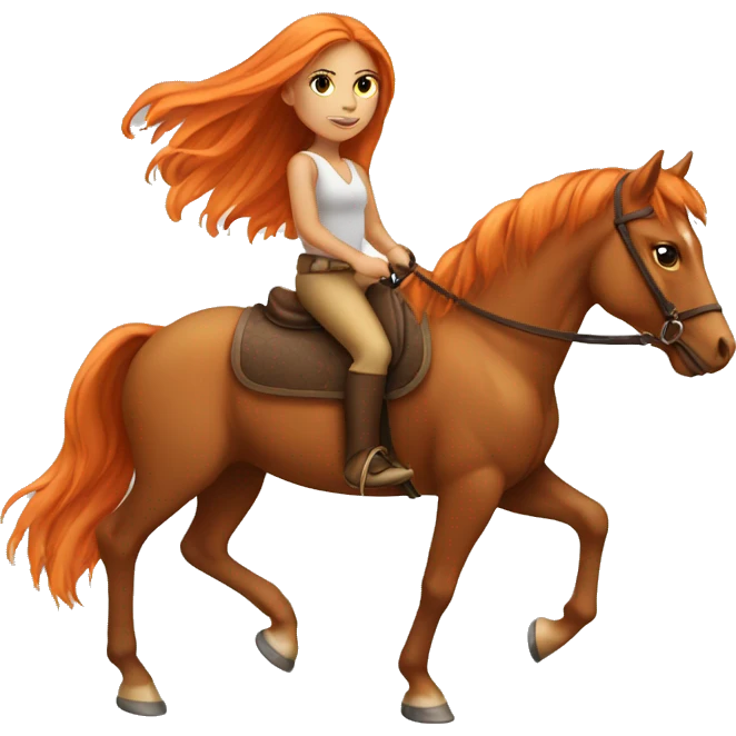 Tan girl with long orange hair riding a horse emoji