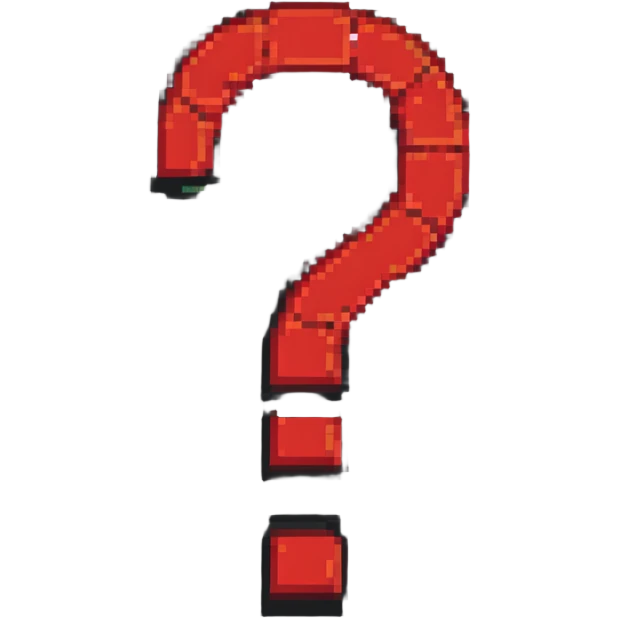Red question mark with black background in pixel art emoji