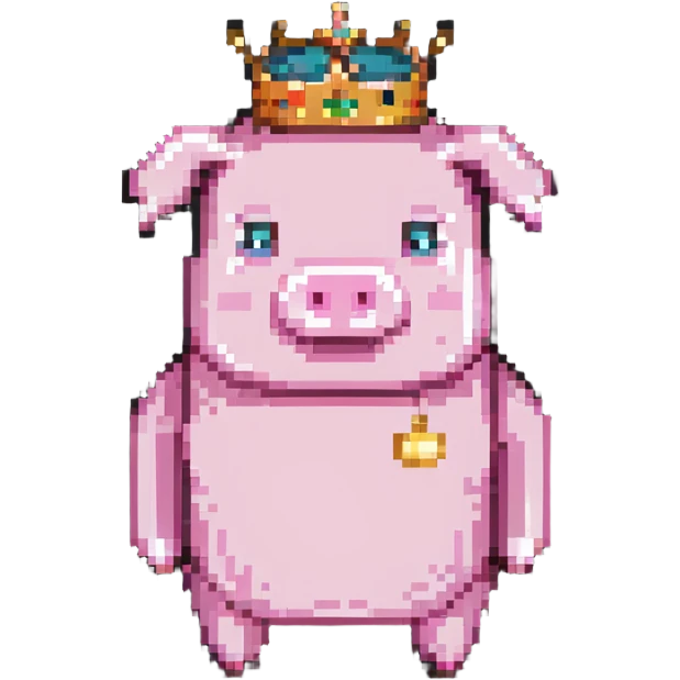 minecraft pig full body pink blocky animal with square head wearing a crown emoji