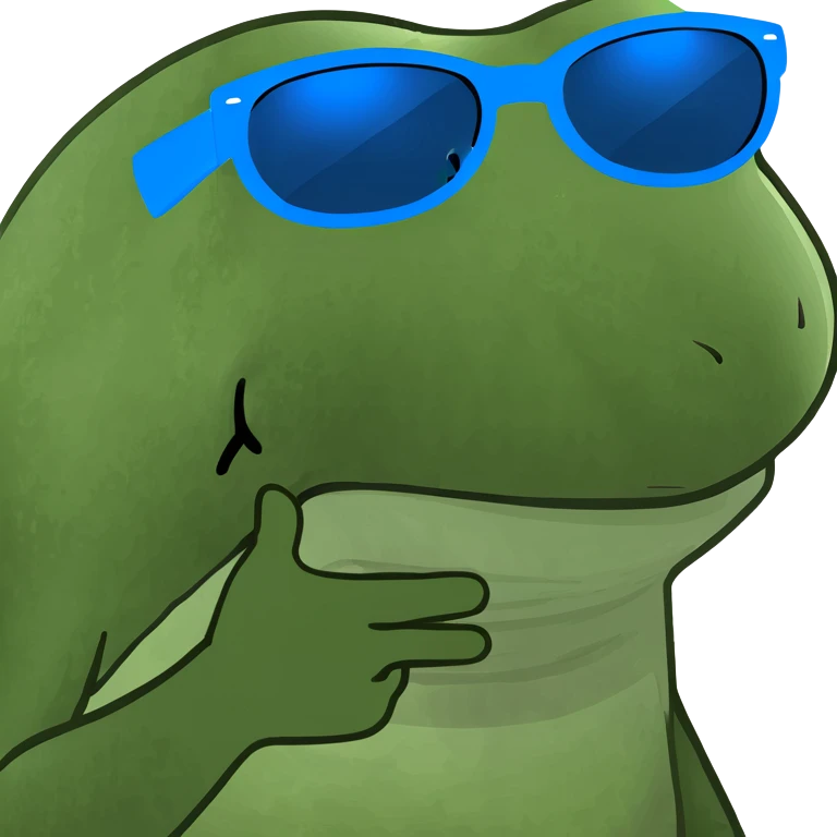 Bufo frog with blue sunglasses, sipping a rainbow cocktail, in bufo style, transparent background emoji