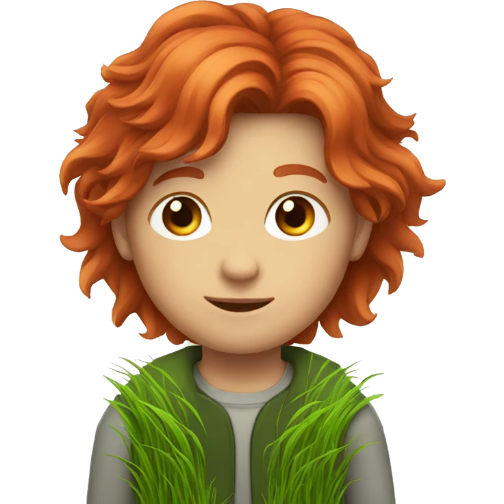 boy with long red hair with grass emoji