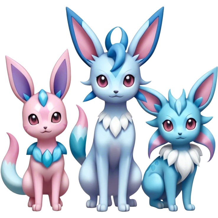 Kawaii Sylveon-Glaceon-Vaporeon-Espeon-Pokemon full body emoji