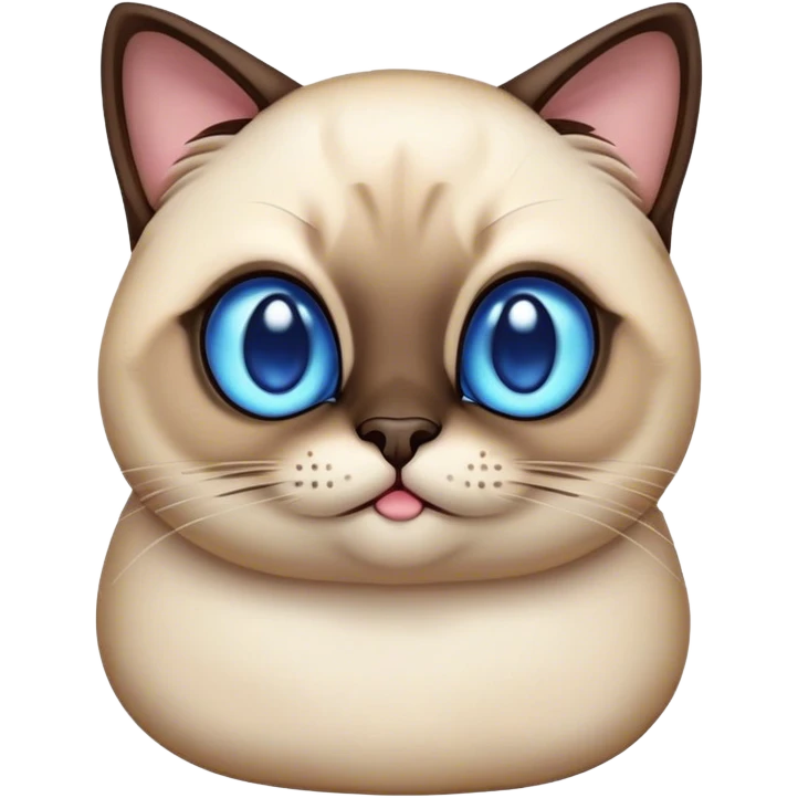 Cinematic Cute Chubby Siamese Cat Portrait Emoji, Round and plump body, soft cream-colored fur with rich dark points on the ears, face, paws, and tail, big, sparkling sapphire-blue eyes, Simplified yet irresistibly adorable features, highly detailed, glowing with a warm, cozy glow, high shine, curious yet calm, stylized with a touch of whimsy, bright and endearing, soft glowing outline, capturing the essence of a mischievous yet lazy and loveable kitty, so cuddly it feels like it could waddle right out of the screen for a snuggle! emoji