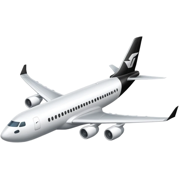 A commercial airplane that is black and white emoji