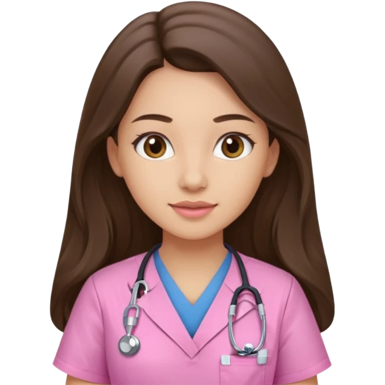 pretty brunette nurse with long hair in pink scrubs emoji