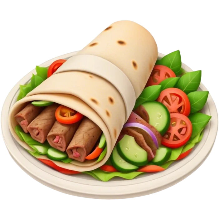 Cinematic Realistic Gyros Dish Emoji, showcasing succulent, spiced meat wrapped in pita with fresh vegetables rendered with lifelike detail and dynamic, appetizing lighting. emoji