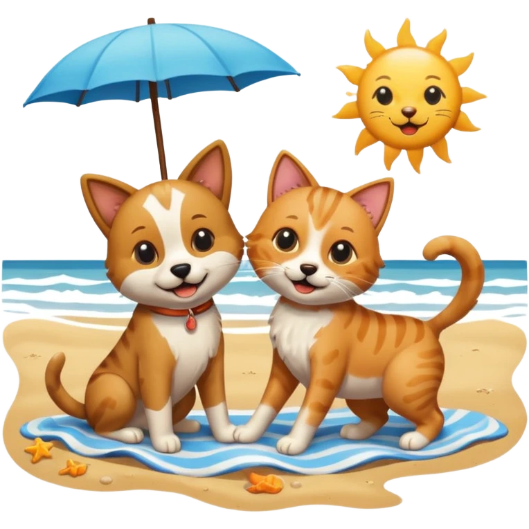 Dog with cat playing in the beach emoji