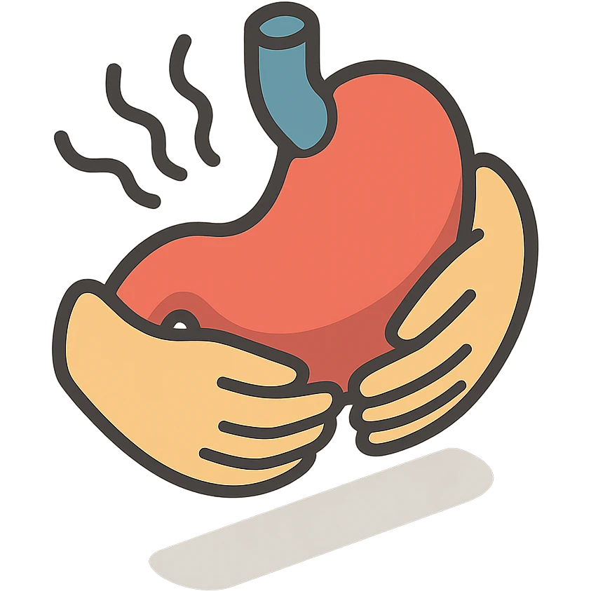 close-up of a painful stomach, only stomach and hands holding it, waves showing pain, detailed shadows and highlights, no face or legs, transparent background emoji