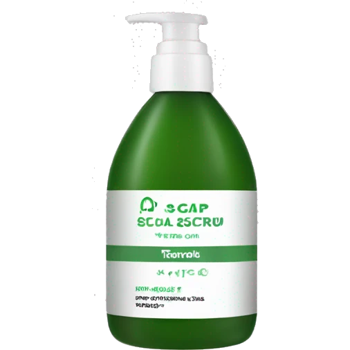 bottle of scalp scrub with label emoji