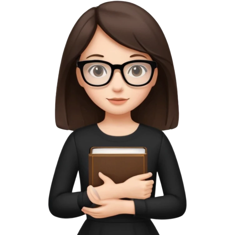 a cute brunette girl in a black dress wearing glasses  with two hands  emoji