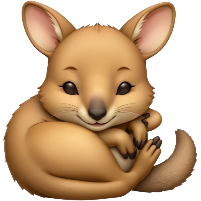 Meme-Worthy Cute Sleeping Wallaby Portrait Emoji, Head resting peacefully with a contented smile, showcasing a compact, agile build and a luxuriously soft tan fur, eyes shut in a serene, restful nap, Simplified yet hilariously adorable features, highly detailed, glowing with a soft, drowsy light, high shine, relaxed and utterly lovable, stylized with an air of playful laziness, bright and heartwarming, soft glowing outline, capturing the essence of a comically sleepy wallaby, so meme‐worthy it feels like it could instantly become the next viral sensation of adorable slumber! emoji