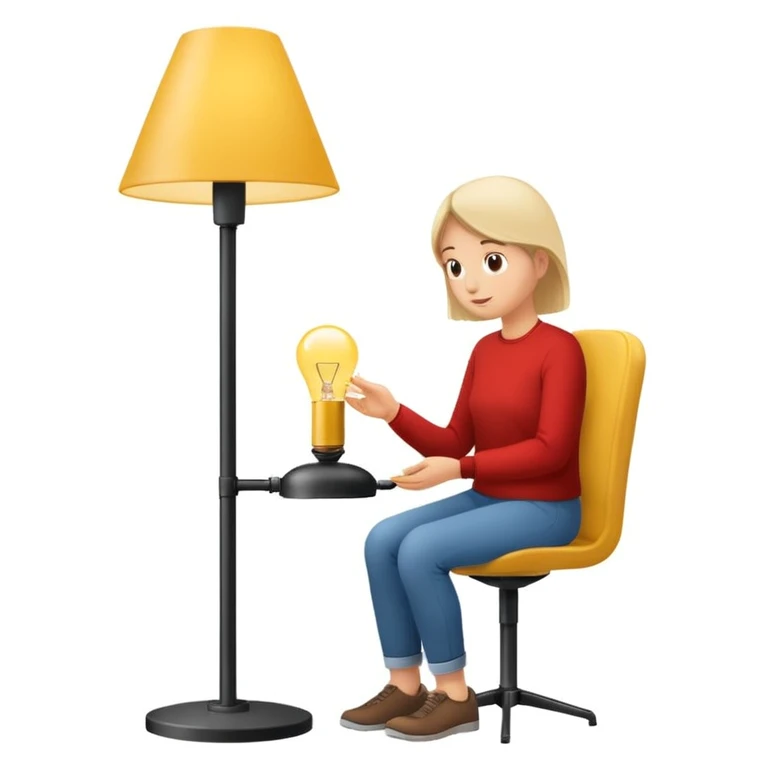 eine Person sitzt unter einer Lampe, die sie direkt anstrahlt, Lichtkegel deutlich, minimalistisch emoji