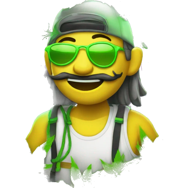420. neon raving person smoking. dancing raver, hemp leaves emoji